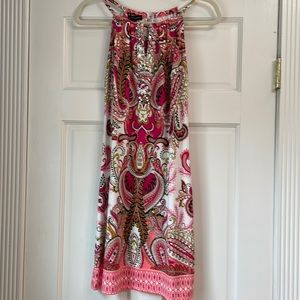 Knee length sundress, bright summer pattern with a sequin front. Lightly worn